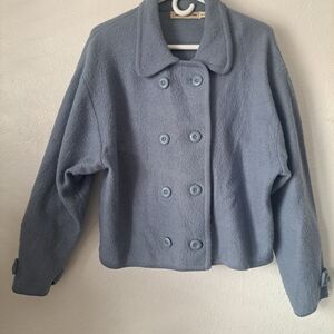 Women's Double-Breasted 100% Wool Peacoat - Light Blue - GADDY COLLECTION